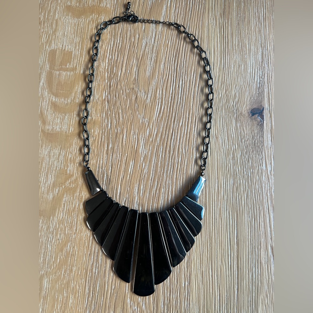 Chico’s Graphite Silver Statement Geometric Neckl… - image 1